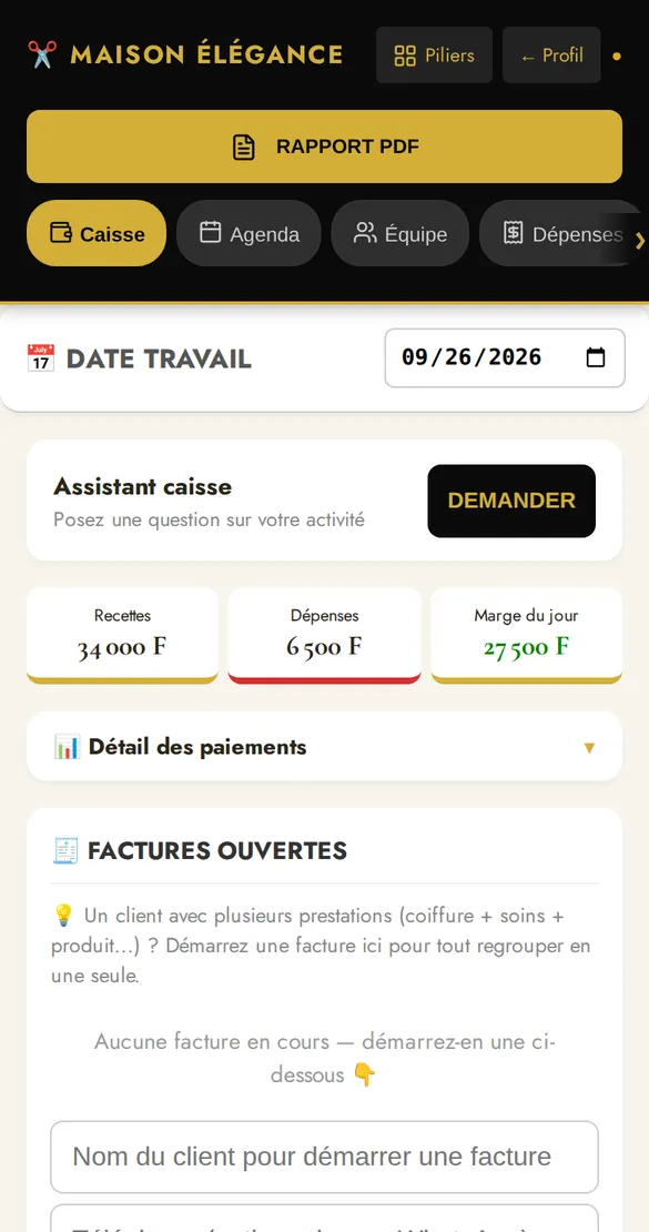 La Caisse : recettes, dépenses et marge du jour