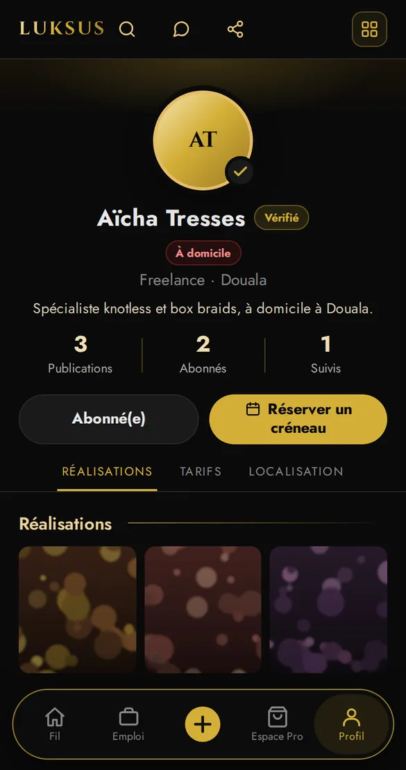 Profil d'une indépendante : compétences, réalisations, réservation